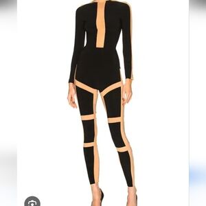 Norma Kamali Black and Tan Skinny Leggings